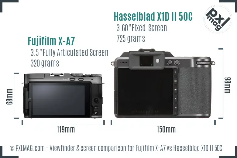 Fujifilm X-A7 vs Hasselblad X1D II 50C Screen and Viewfinder comparison