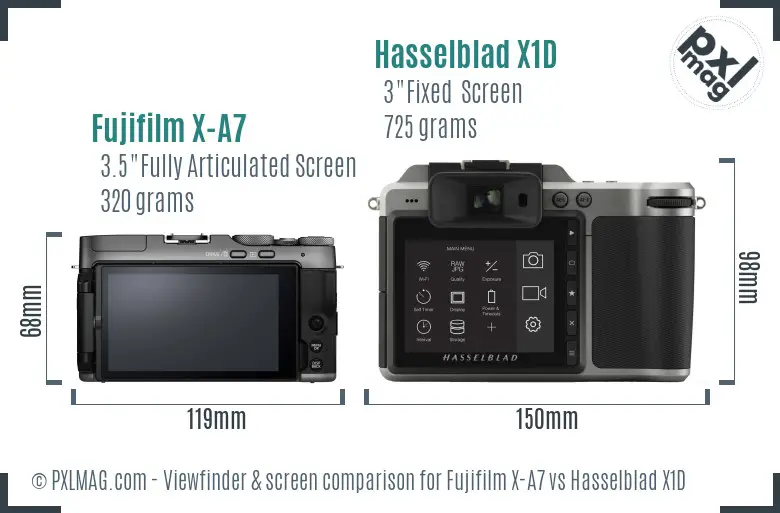 Fujifilm X-A7 vs Hasselblad X1D Screen and Viewfinder comparison