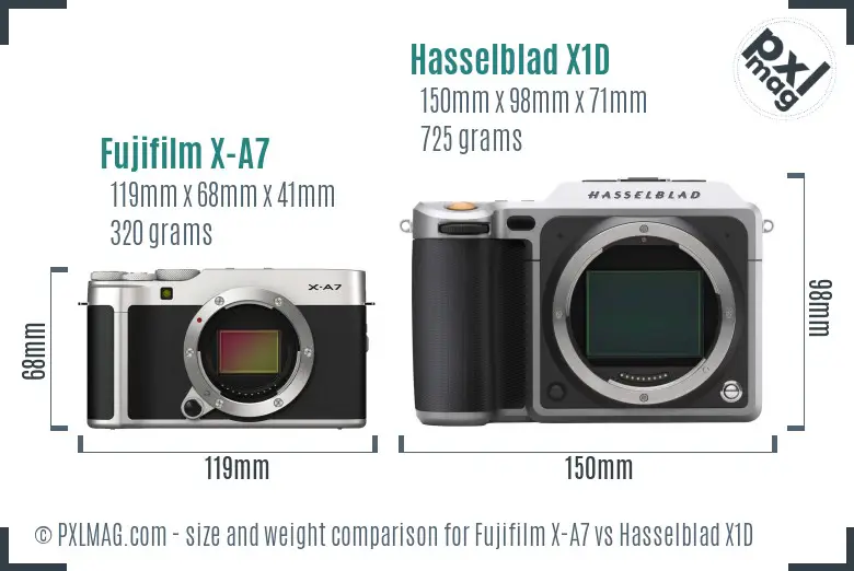 Fujifilm X-A7 vs Hasselblad X1D size comparison