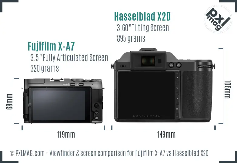 Fujifilm X-A7 vs Hasselblad X2D Screen and Viewfinder comparison