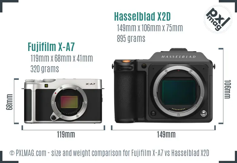 Fujifilm X-A7 vs Hasselblad X2D size comparison