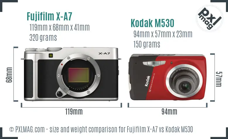 Fujifilm X-A7 vs Kodak M530 size comparison