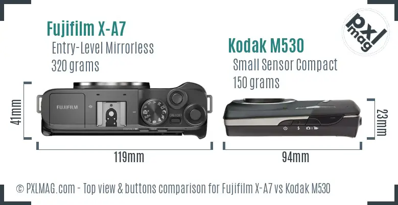 Fujifilm X-A7 vs Kodak M530 top view buttons comparison