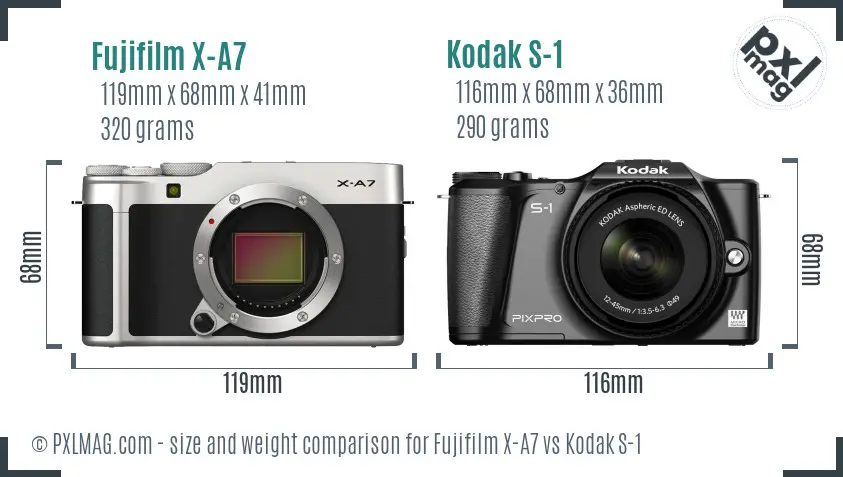 Fujifilm X-A7 vs Kodak S-1 size comparison