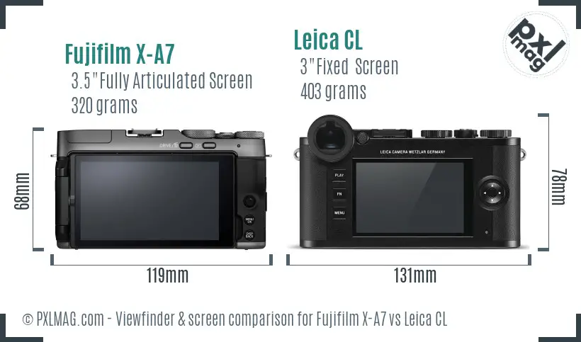 Fujifilm X-A7 vs Leica CL Screen and Viewfinder comparison
