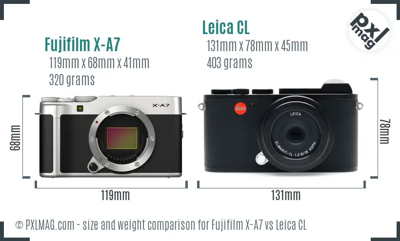 Fujifilm X-A7 vs Leica CL size comparison