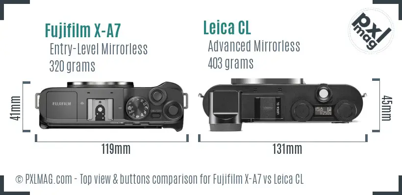 Fujifilm X-A7 vs Leica CL top view buttons comparison