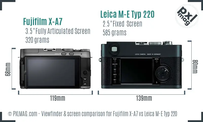 Fujifilm X-A7 vs Leica M-E Typ 220 Screen and Viewfinder comparison