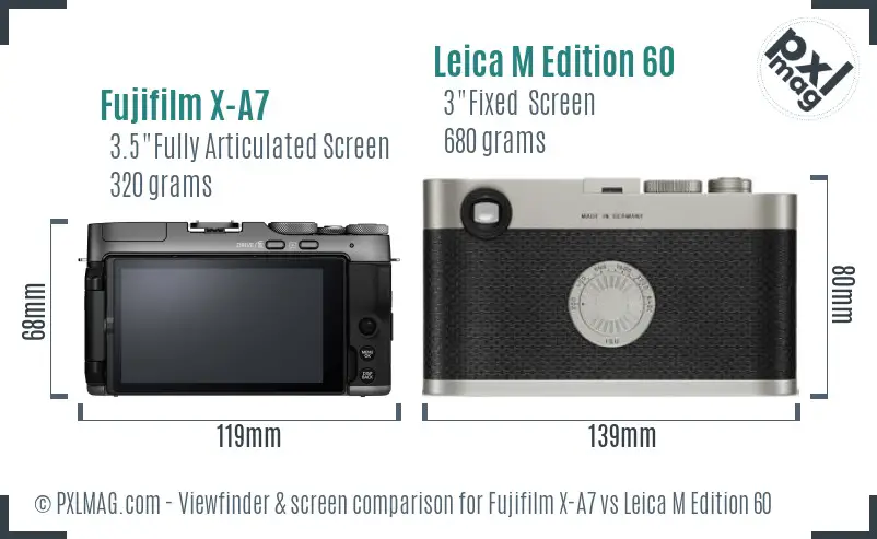 Fujifilm X-A7 vs Leica M Edition 60 Screen and Viewfinder comparison Fujifilm X-A7 vs Leica M Edition 60 Screen and Viewfinder comparison