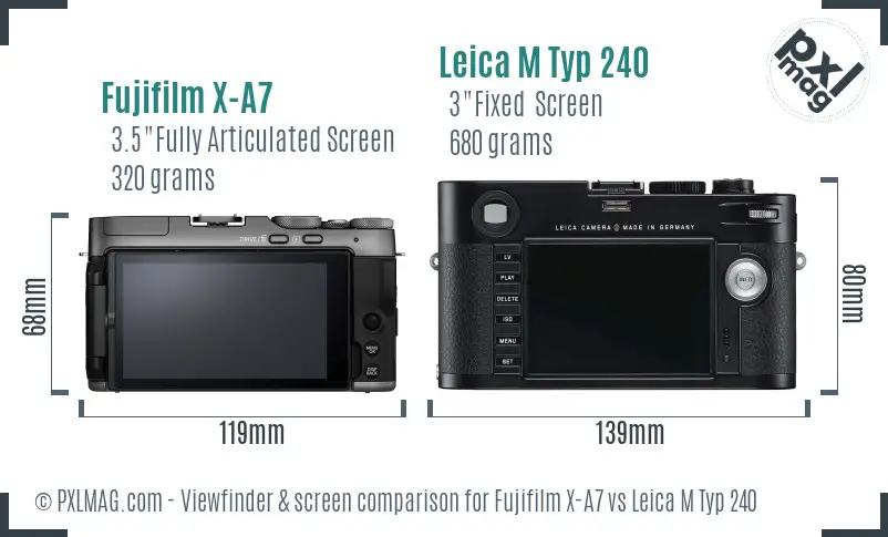Fujifilm X-A7 vs Leica M Typ 240 Screen and Viewfinder comparison
