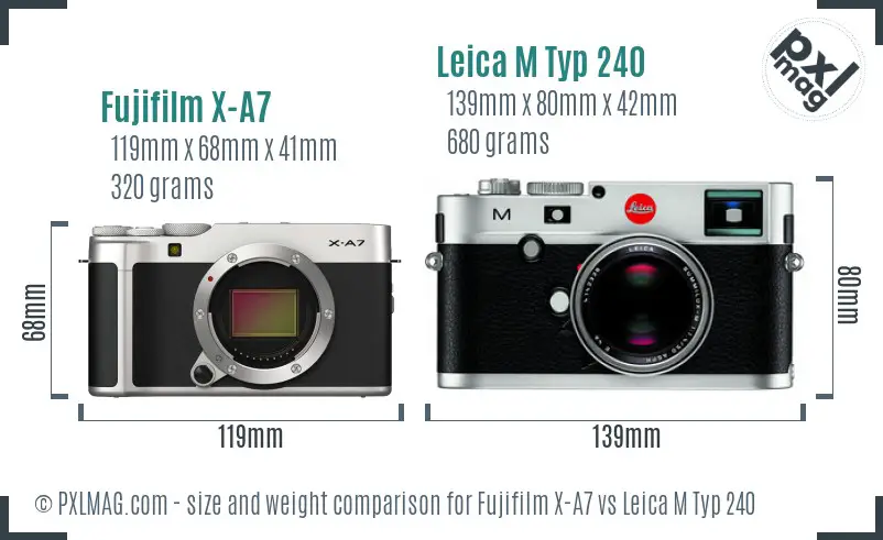 Fujifilm X-A7 vs Leica M Typ 240 size comparison