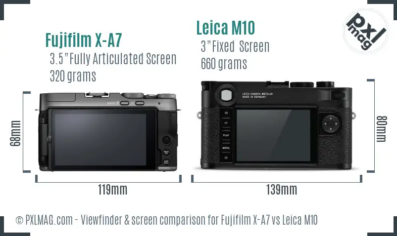 Fujifilm X-A7 vs Leica M10 Screen and Viewfinder comparison