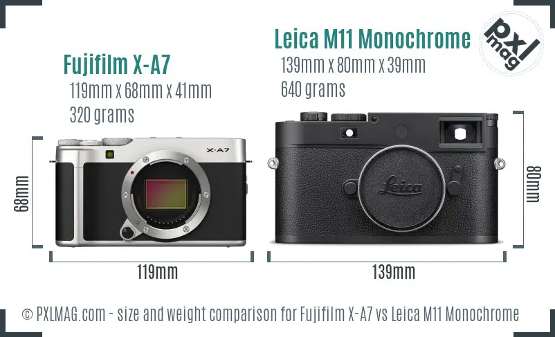 Fujifilm X-A7 vs Leica M11 Monochrome size comparison Fujifilm X-A7 vs Leica M11 Monochrome size comparison