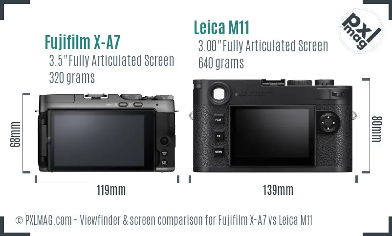 Fujifilm X-A7 vs Leica M11 Screen and Viewfinder comparison Fujifilm X-A7 vs Leica M11 Screen and Viewfinder comparison