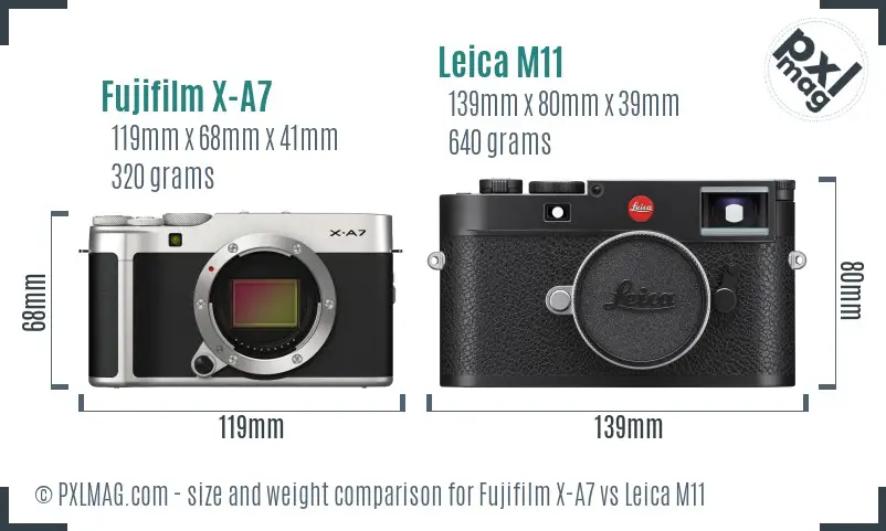 Fujifilm X-A7 vs Leica M11 size comparison Fujifilm X-A7 vs Leica M11 size comparison