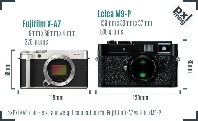 Fujifilm X-A7 vs Leica M9-P size comparison