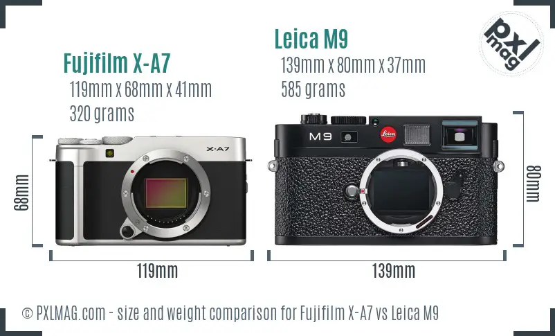 Fujifilm X-A7 vs Leica M9 size comparison