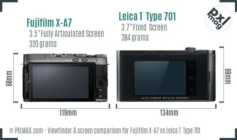 Fujifilm X-A7 vs Leica T  Type 701 Screen and Viewfinder comparison