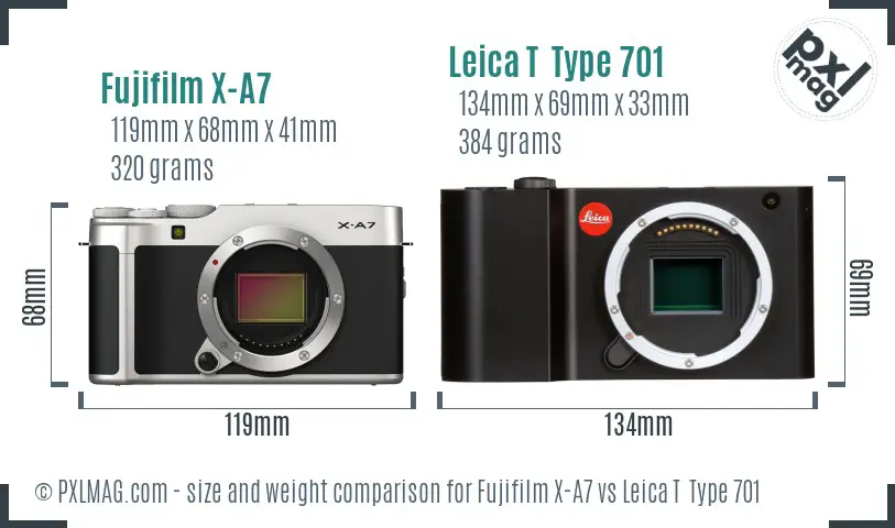 Fujifilm X-A7 vs Leica T  Type 701 size comparison
