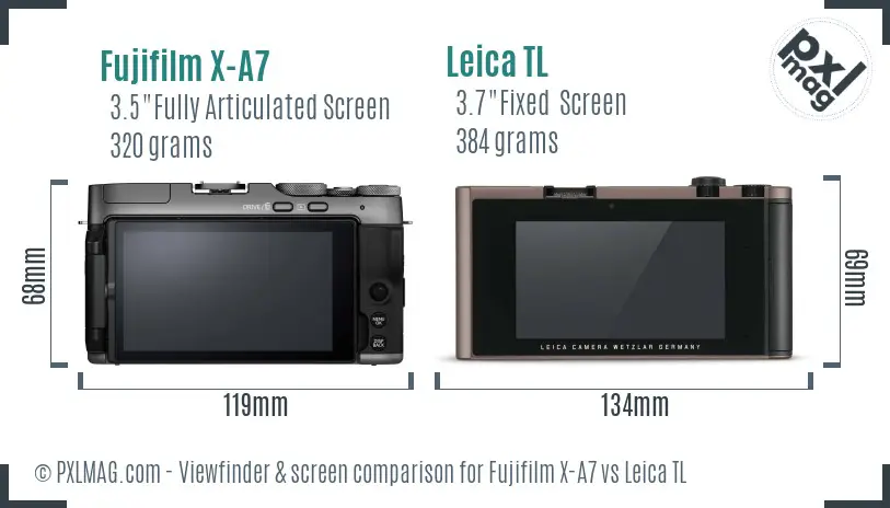 Fujifilm X-A7 vs Leica TL Screen and Viewfinder comparison