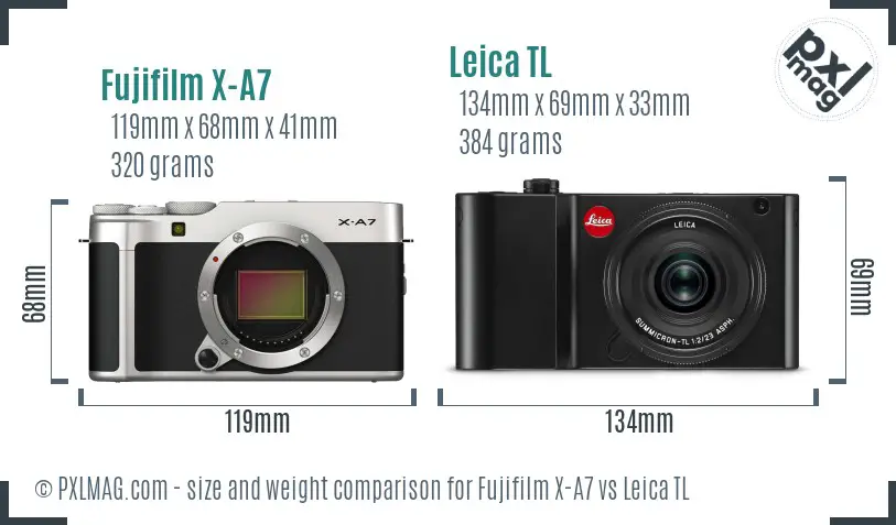 Fujifilm X-A7 vs Leica TL size comparison