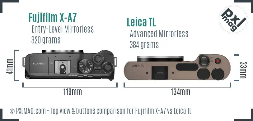 Fujifilm X-A7 vs Leica TL top view buttons comparison