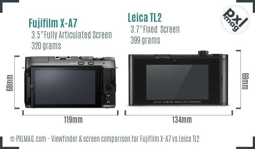 Fujifilm X-A7 vs Leica TL2 Screen and Viewfinder comparison