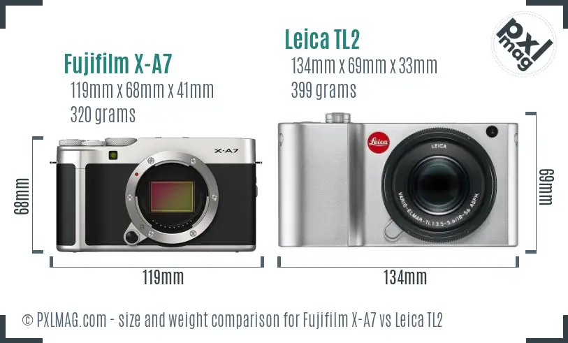 Fujifilm X-A7 vs Leica TL2 size comparison