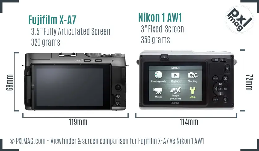 Fujifilm X-A7 vs Nikon 1 AW1 Screen and Viewfinder comparison