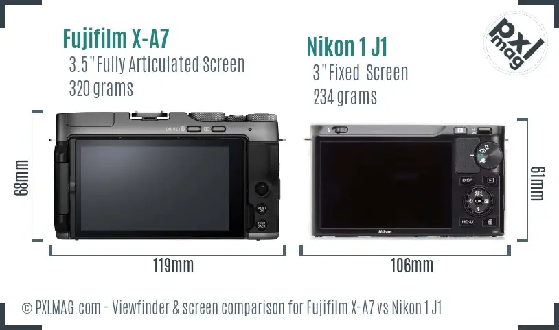 Fujifilm X-A7 vs Nikon 1 J1 Screen and Viewfinder comparison