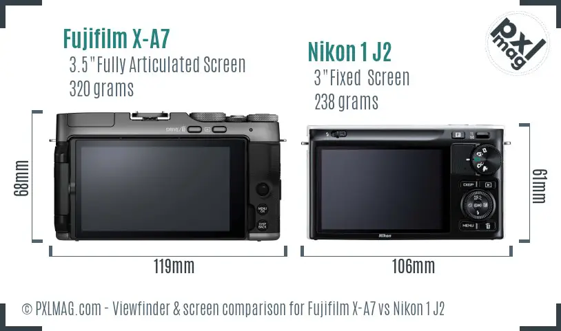 Fujifilm X-A7 vs Nikon 1 J2 Screen and Viewfinder comparison