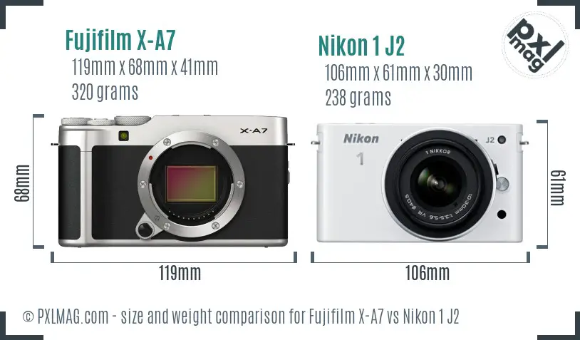 Fujifilm X-A7 vs Nikon 1 J2 size comparison