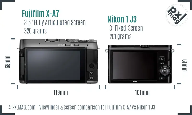 Fujifilm X-A7 vs Nikon 1 J3 Screen and Viewfinder comparison