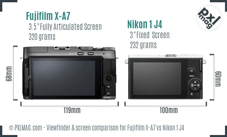 Fujifilm X-A7 vs Nikon 1 J4 Screen and Viewfinder comparison