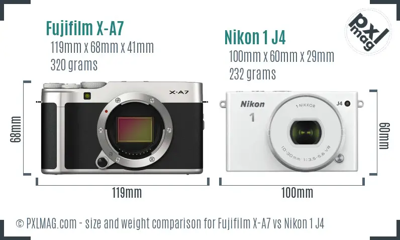 Fujifilm X-A7 vs Nikon 1 J4 size comparison