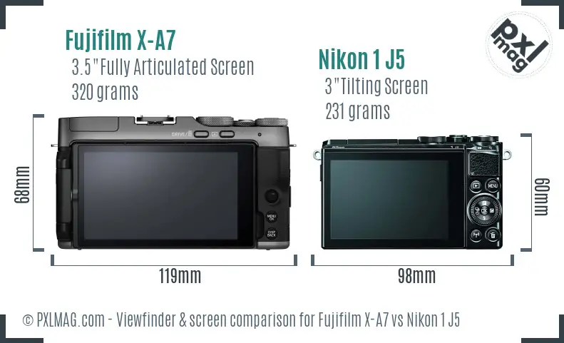 Fujifilm X-A7 vs Nikon 1 J5 Screen and Viewfinder comparison