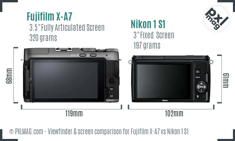 Fujifilm X-A7 vs Nikon 1 S1 Screen and Viewfinder comparison