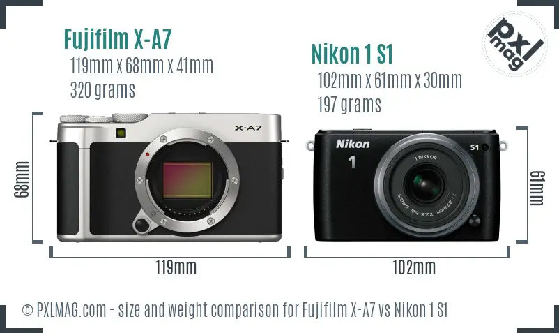 Fujifilm X-A7 vs Nikon 1 S1 size comparison