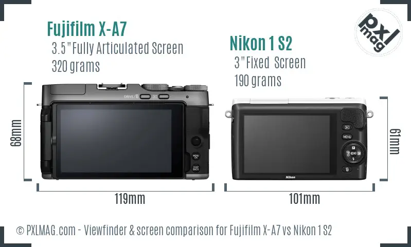 Fujifilm X-A7 vs Nikon 1 S2 Screen and Viewfinder comparison