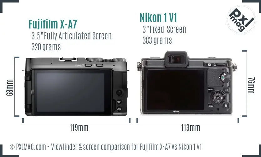 Fujifilm X-A7 vs Nikon 1 V1 Screen and Viewfinder comparison