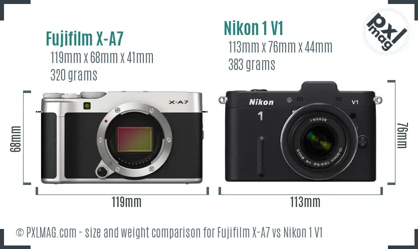 Fujifilm X-A7 vs Nikon 1 V1 size comparison