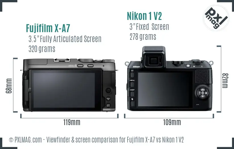Fujifilm X-A7 vs Nikon 1 V2 Screen and Viewfinder comparison