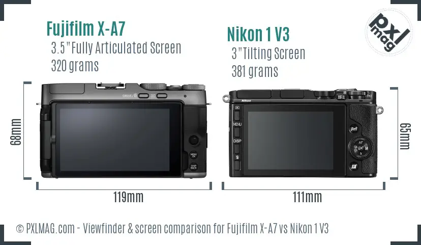 Fujifilm X-A7 vs Nikon 1 V3 Screen and Viewfinder comparison Fujifilm X-A7 vs Nikon 1 V3 Screen and Viewfinder comparison