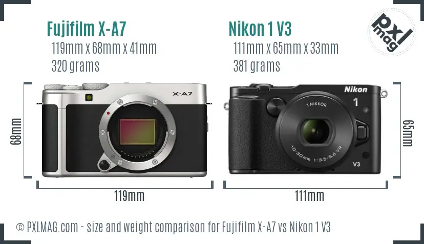 Fujifilm X-A7 vs Nikon 1 V3 size comparison Fujifilm X-A7 vs Nikon 1 V3 size comparison
