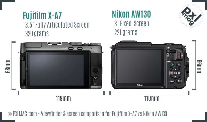 Fujifilm X-A7 vs Nikon AW130 Screen and Viewfinder comparison