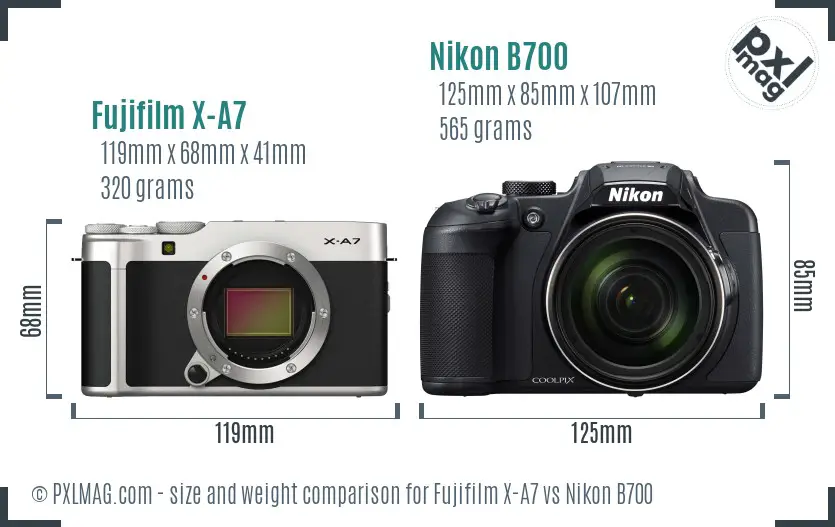 Fujifilm X-A7 vs Nikon B700 size comparison