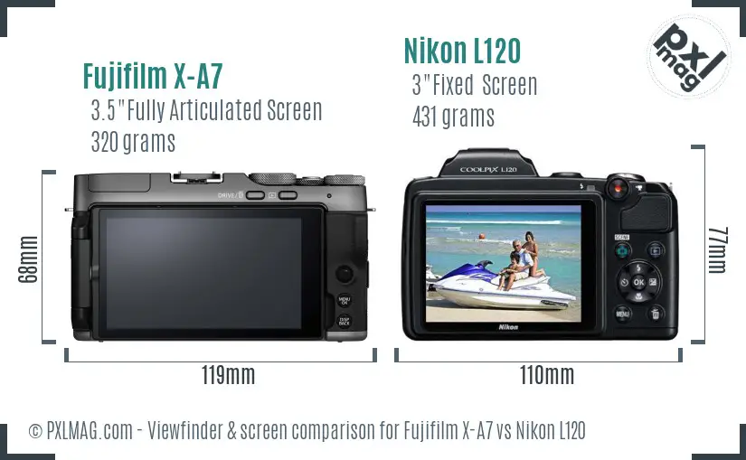 Fujifilm X-A7 vs Nikon L120 Screen and Viewfinder comparison