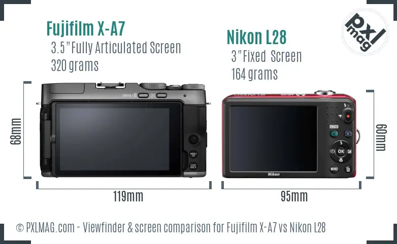 Fujifilm X-A7 vs Nikon L28 Screen and Viewfinder comparison