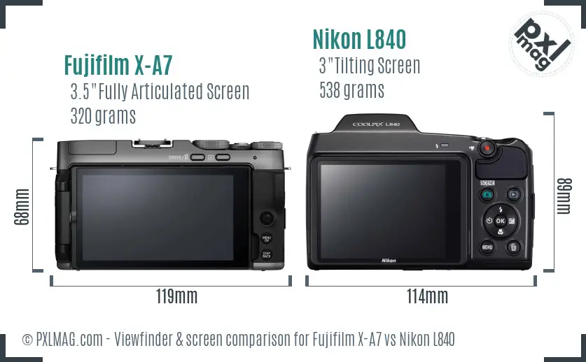 Fujifilm X-A7 vs Nikon L840 Screen and Viewfinder comparison