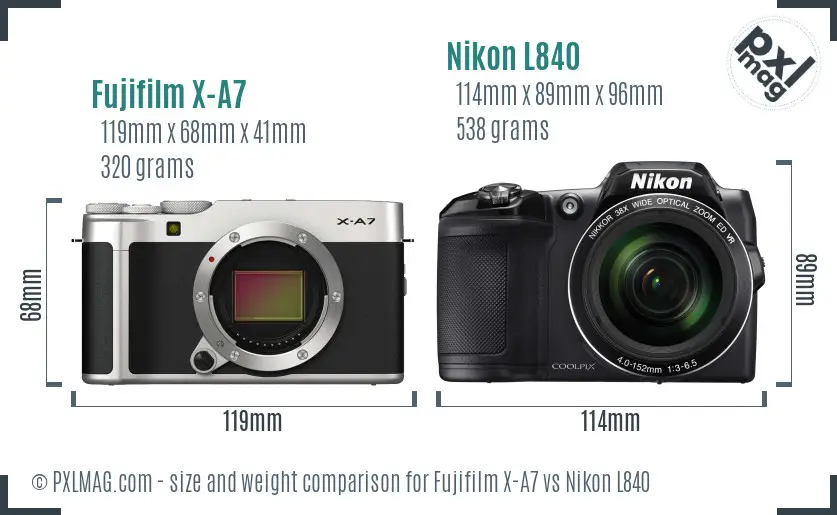 Fujifilm X-A7 vs Nikon L840 size comparison